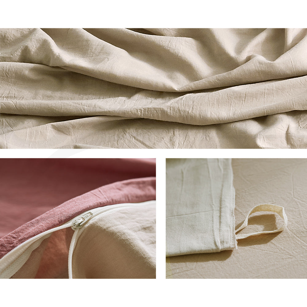 Cosy Club Double Quilt Cover Set Cotton Vanilla Rhubarb