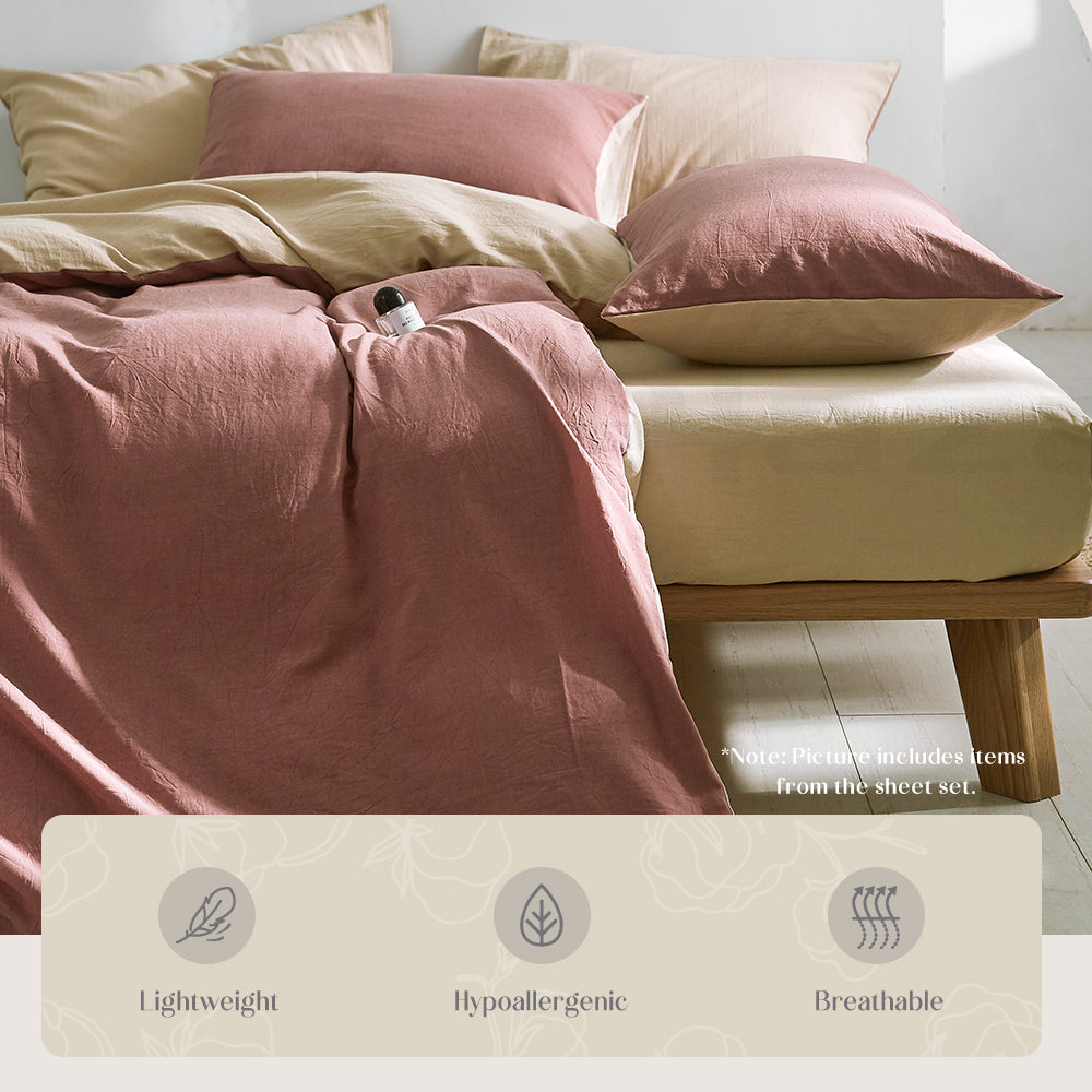 Cosy Club Double Quilt Cover Set Cotton Vanilla Rhubarb
