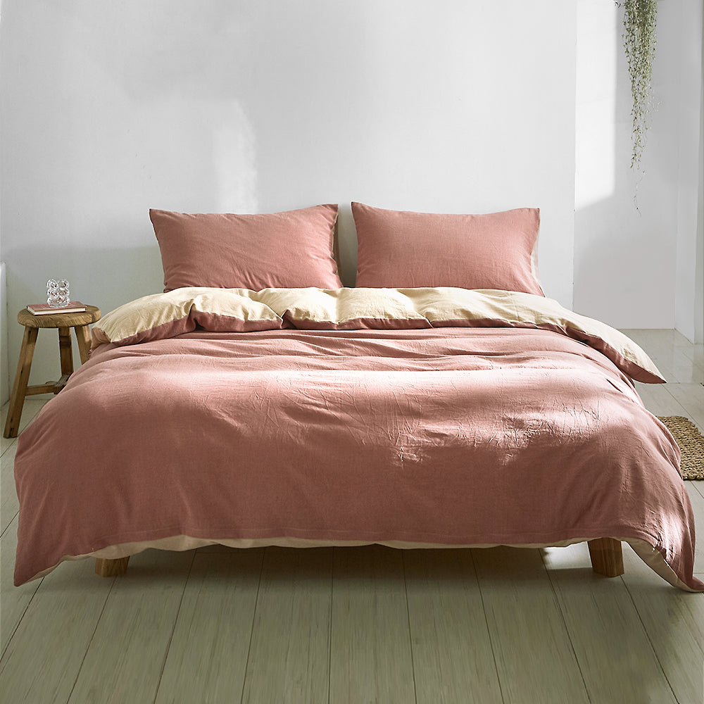 Cosy Club Double Quilt Cover Set Cotton Vanilla Rhubarb