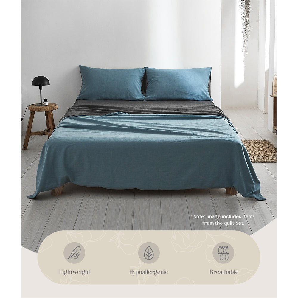Cosy Club Double Cotton Bed Sheets Set Blue Grey