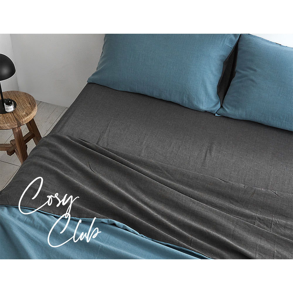 Cosy Club Double Cotton Bed Sheets Set Blue Grey