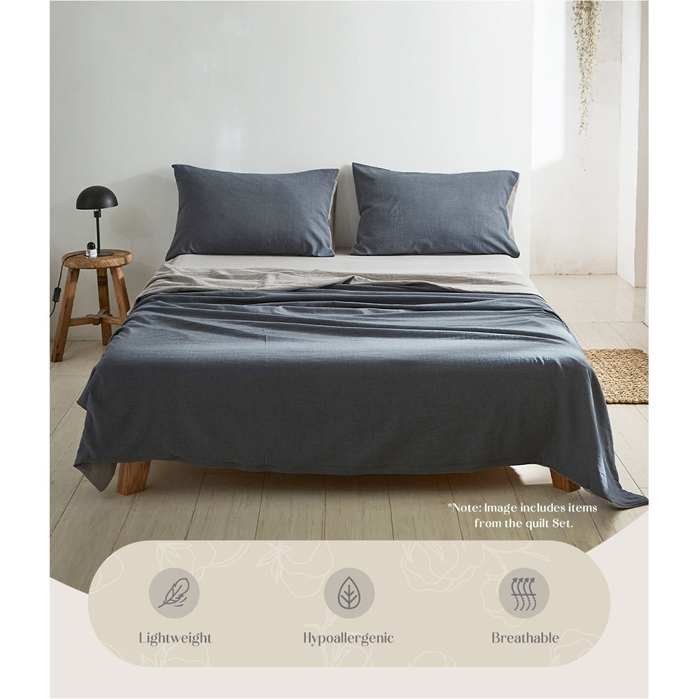 Cosy Club Double Cotton Bed Sheets Set Navy Grey