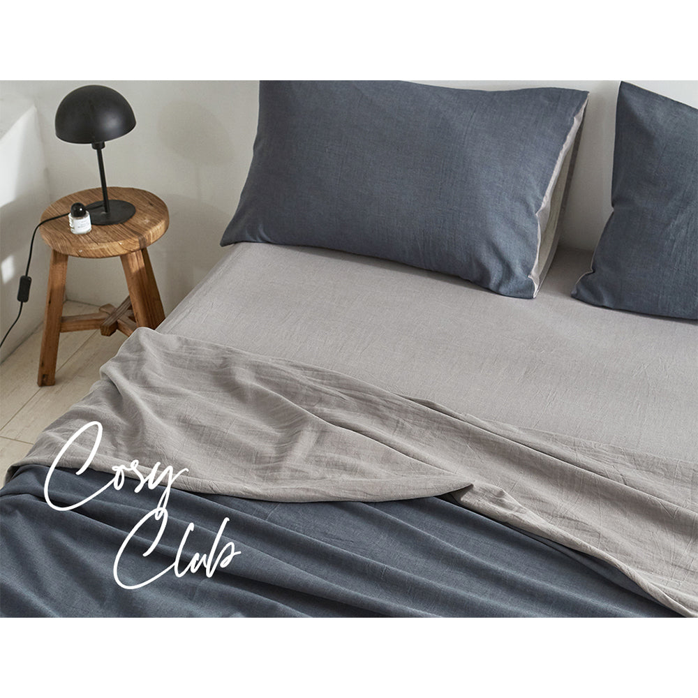 Cosy Club Double Cotton Bed Sheets Set Navy Grey