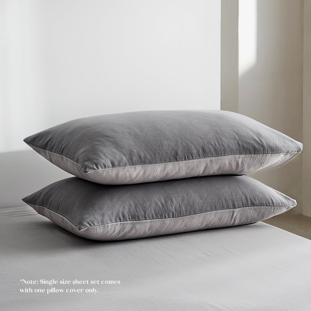 Cosy Club Double Sheet Set Washed Cotton Grey Hypoallergenic