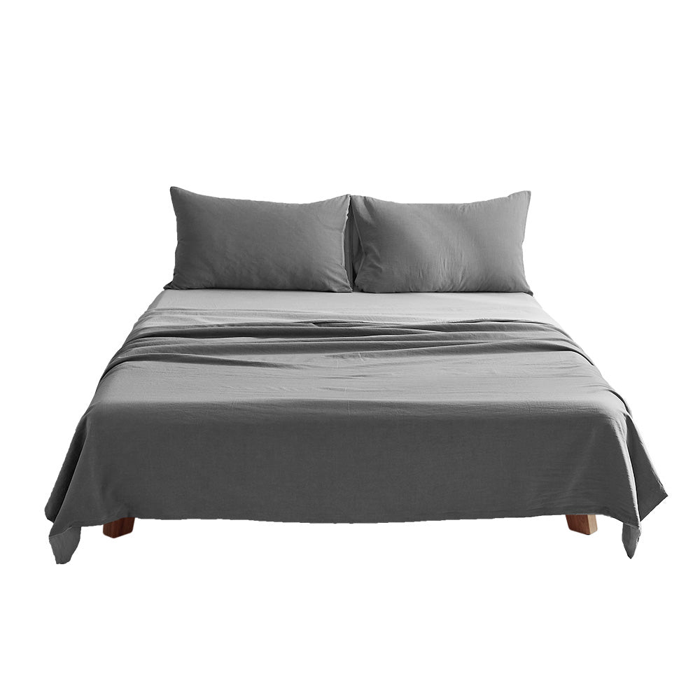 Cosy Club Double Sheet Set Washed Cotton Grey Hypoallergenic