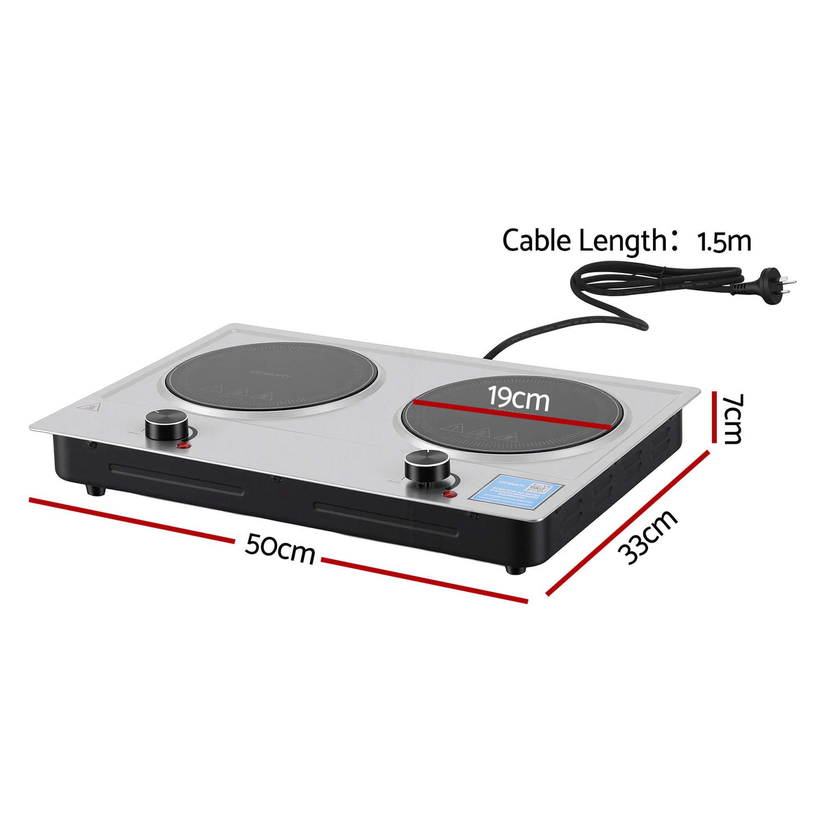 Devanti 2 Hob Ceramic Cooktop Electric Hot Plate Infrared 2400W
