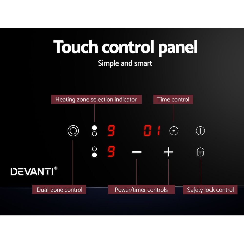 Devanti 30cm Electric Ceramic Cooktop with 3 Cooking Zones