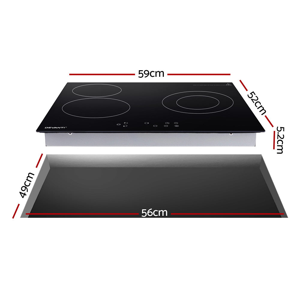 Devanti 60cm Electric Ceramic Cooktop 4 Burner Hob 5200W