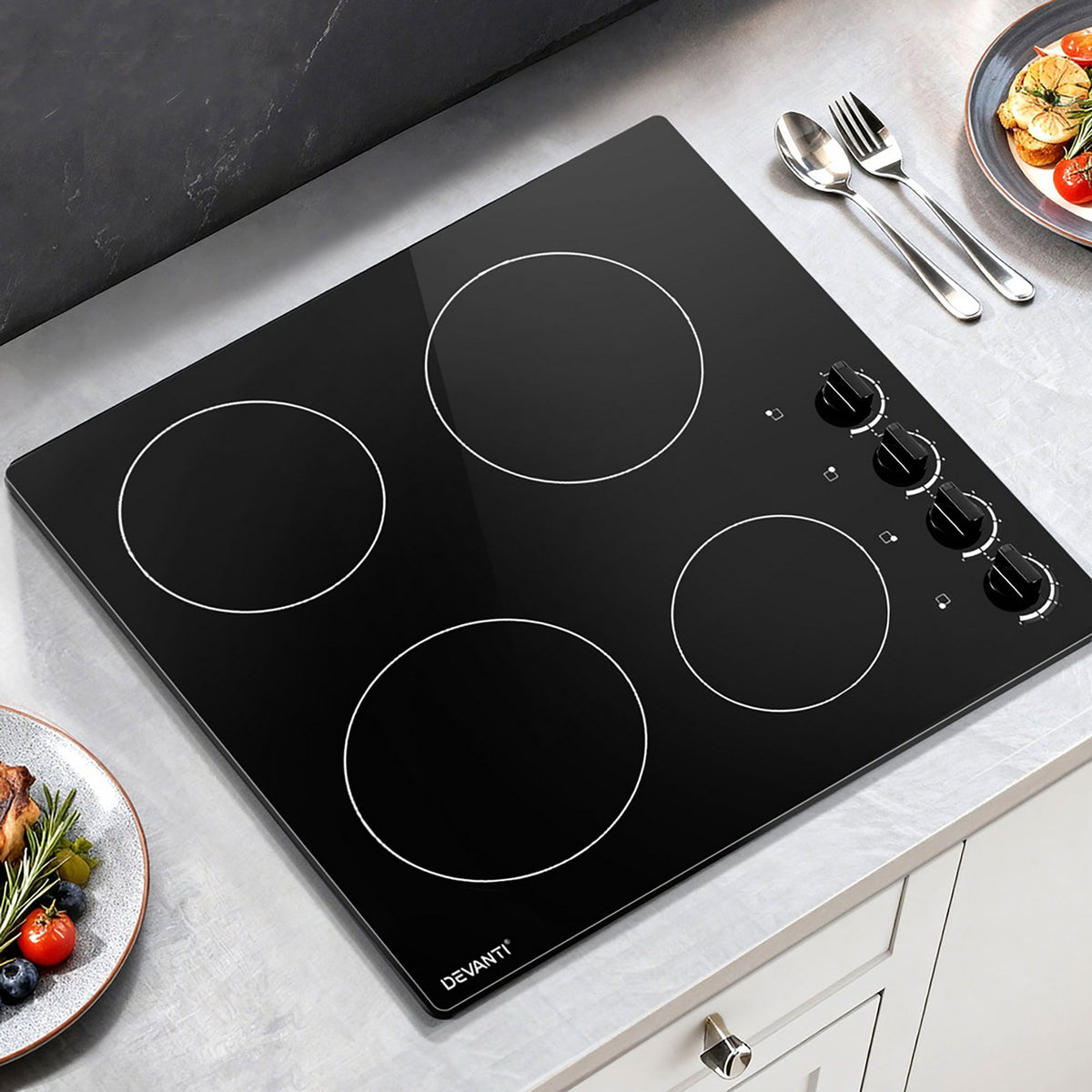 Devanti 60cm Electric Ceramic Cooktop with Four Cooking Zones