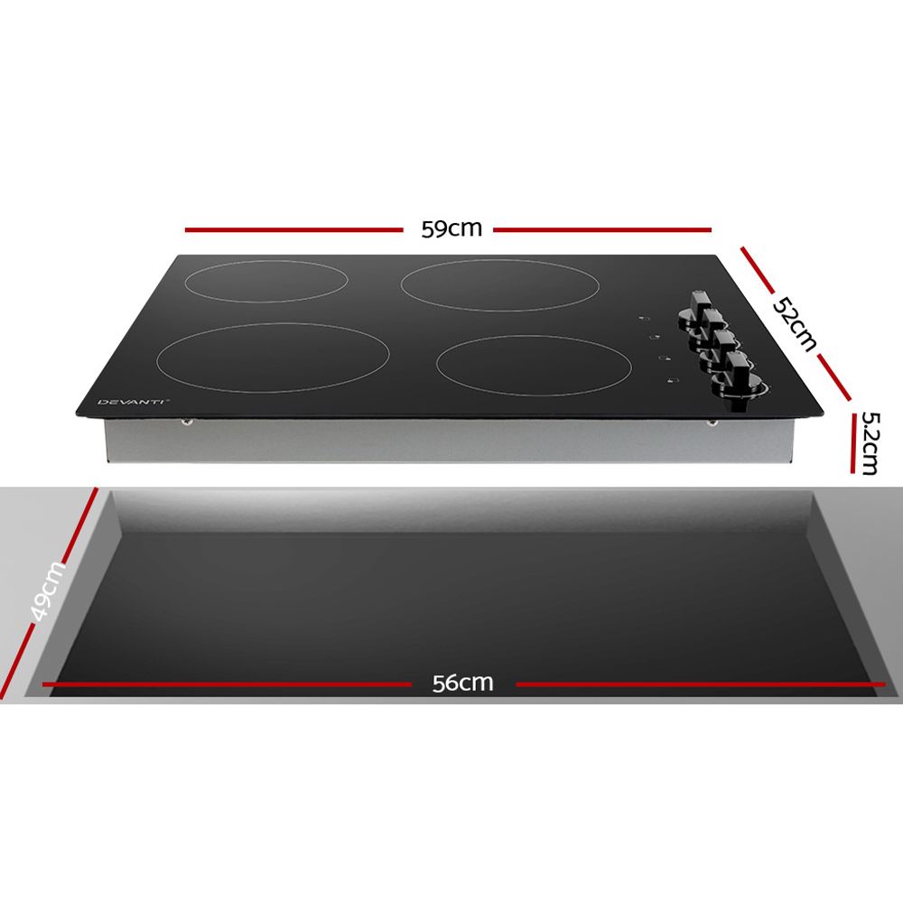 Devanti 60cm Electric Ceramic Cooktop with Four Cooking Zones