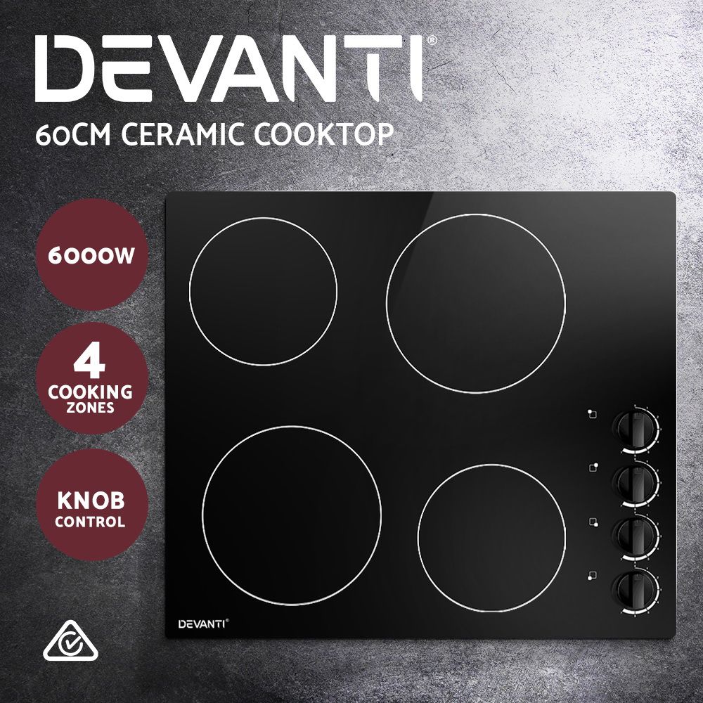 Devanti 60cm Electric Ceramic Cooktop with Four Cooking Zones