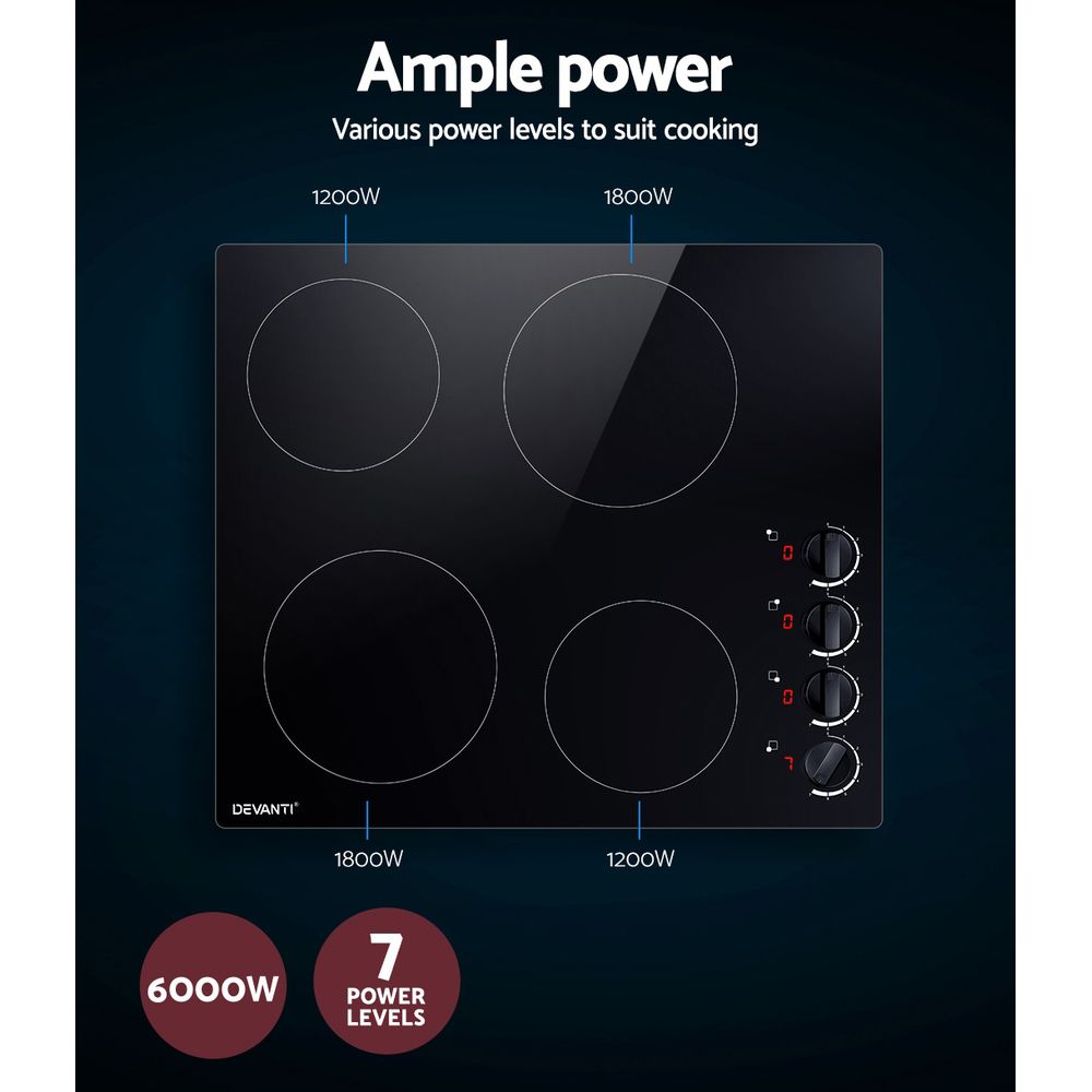Devanti 60cm Electric Ceramic Cooktop with Four Cooking Zones
