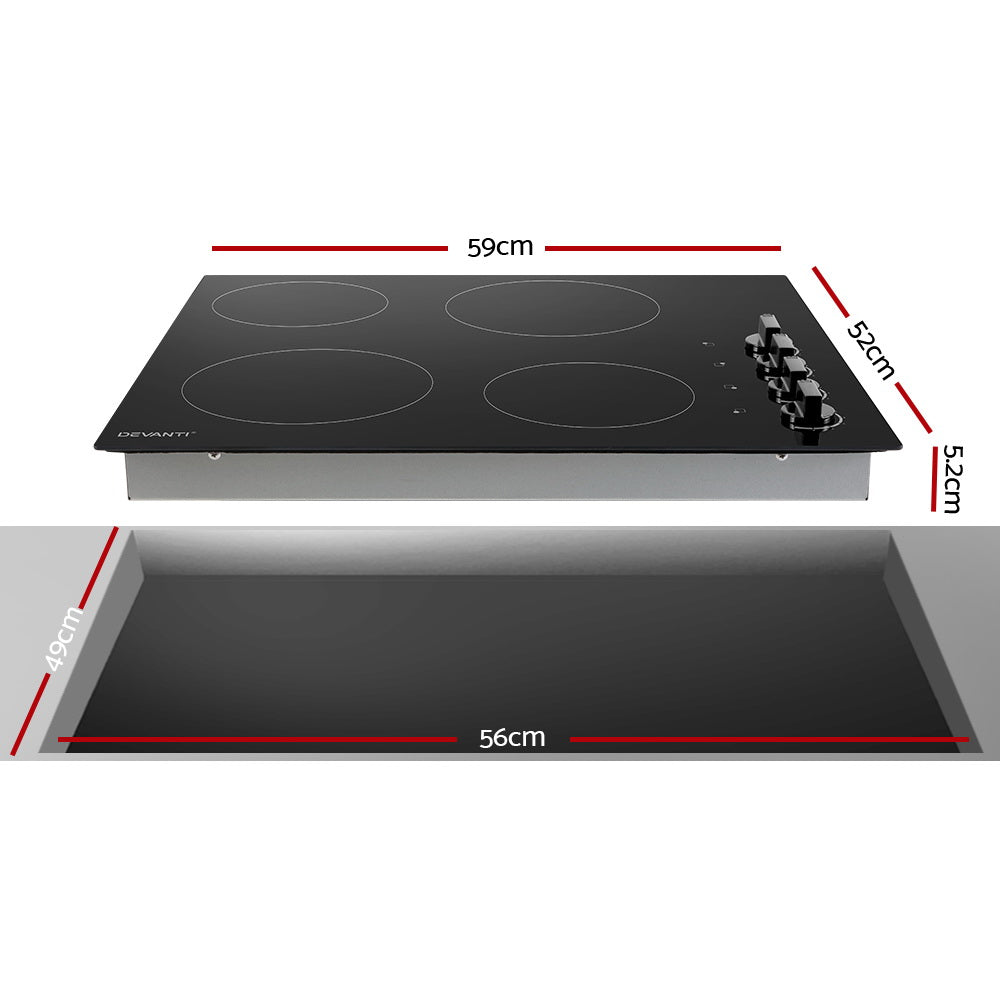 Devanti 60cm Electric Ceramic Cooktop Black 4-Zone