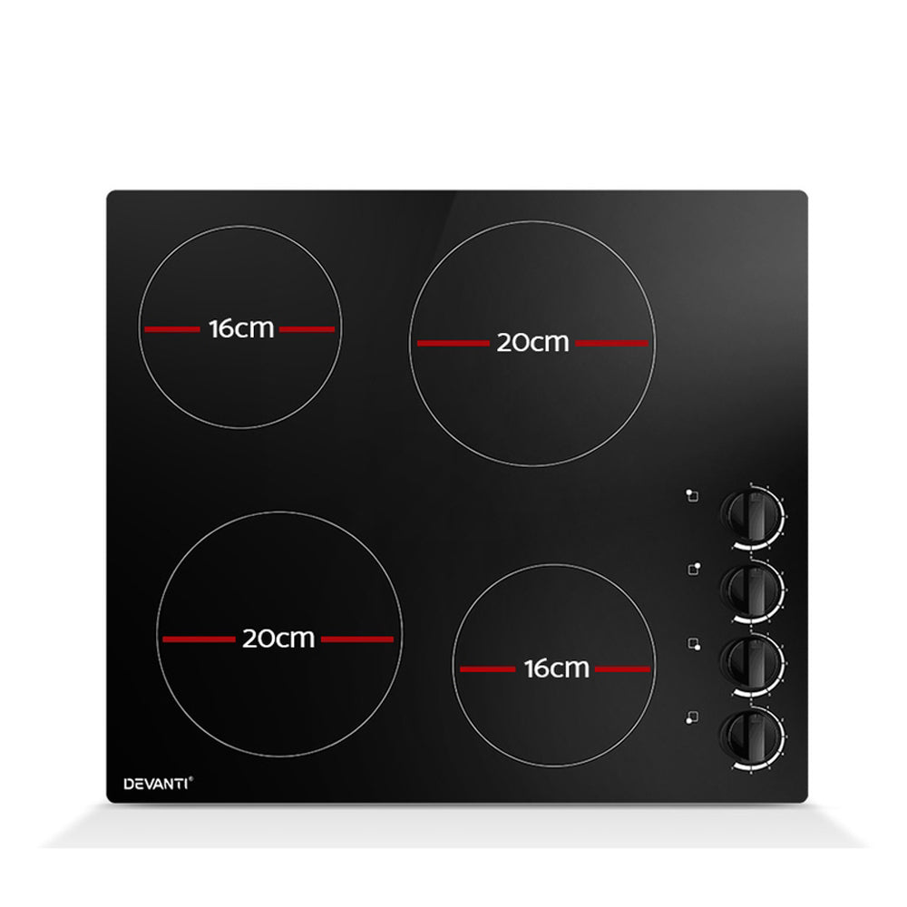 Devanti 60cm Electric Ceramic Cooktop Black 4-Zone