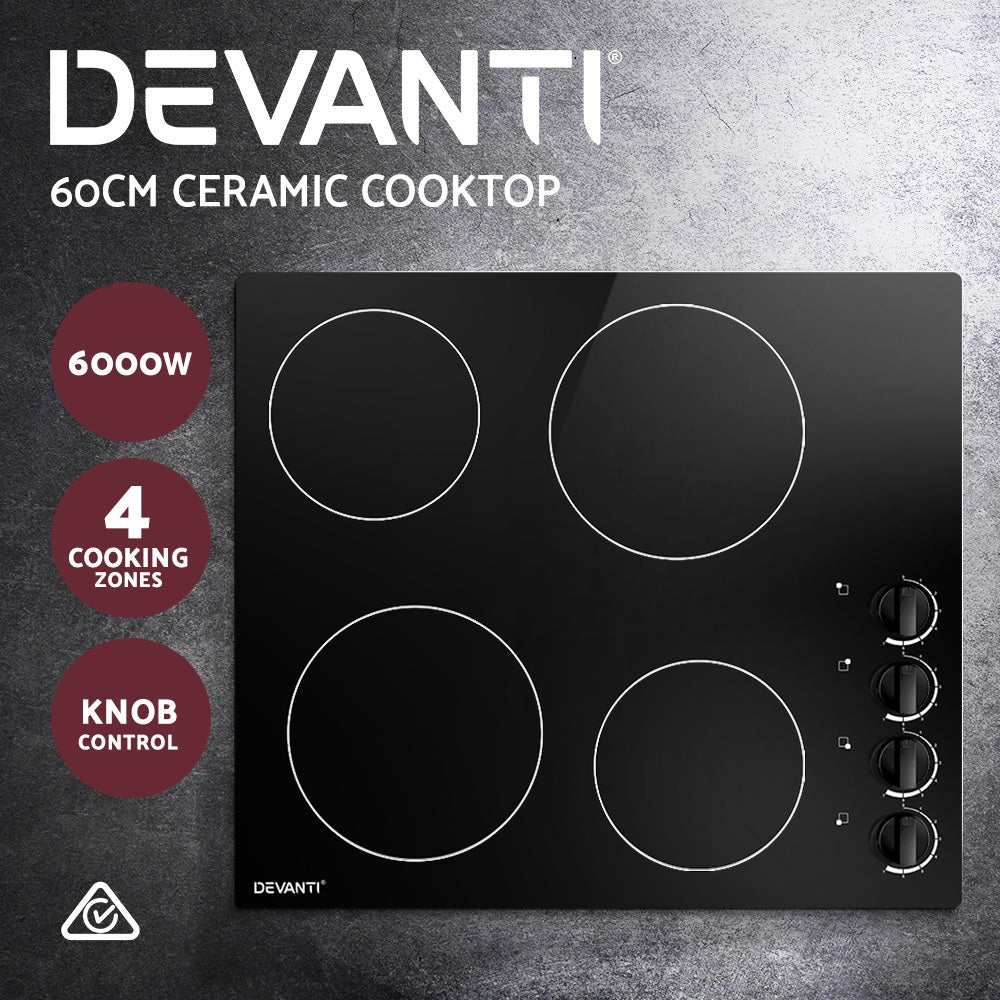 Devanti 60cm Electric Ceramic Cooktop Black 4-Zone