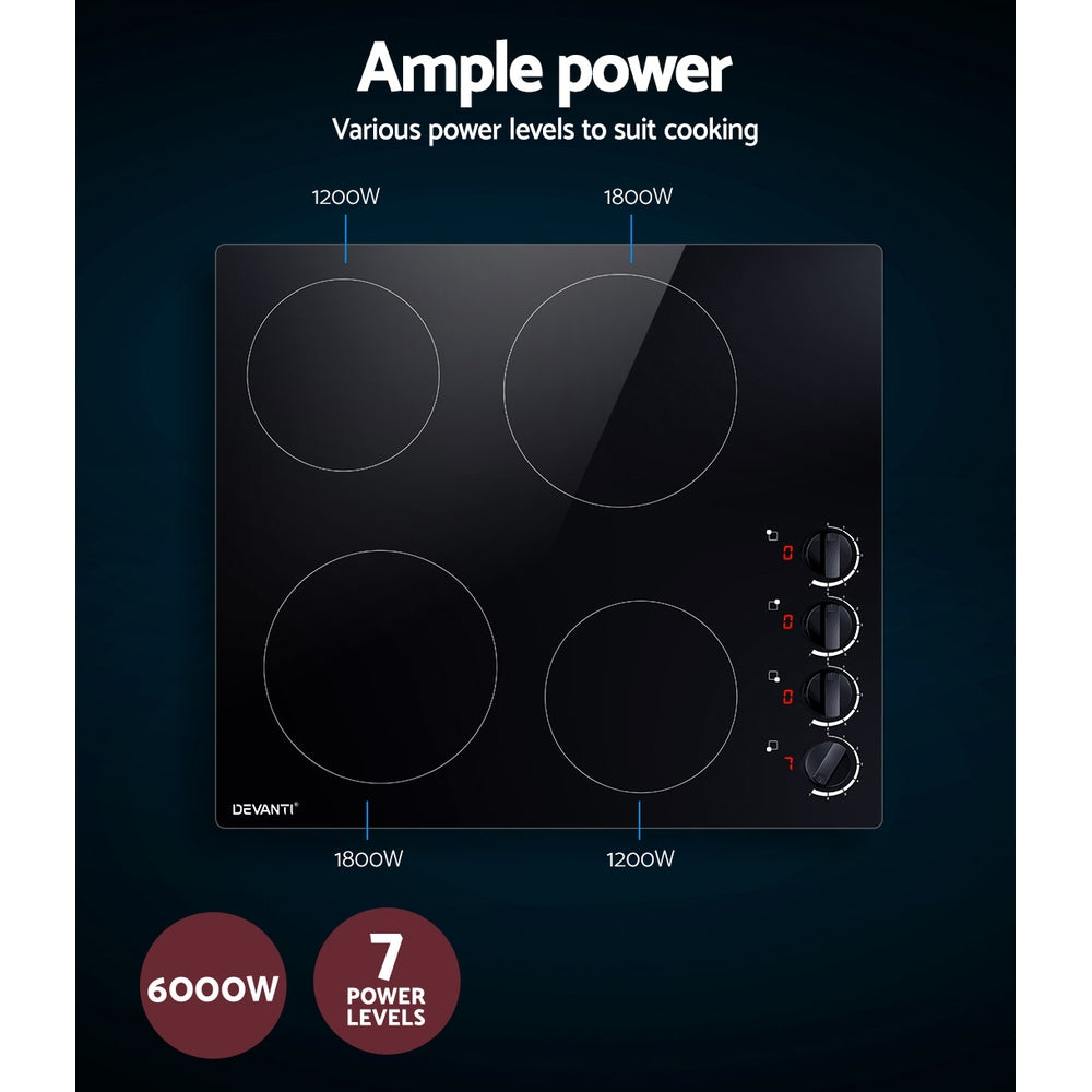 Devanti 60cm Electric Ceramic Cooktop Black 4-Zone