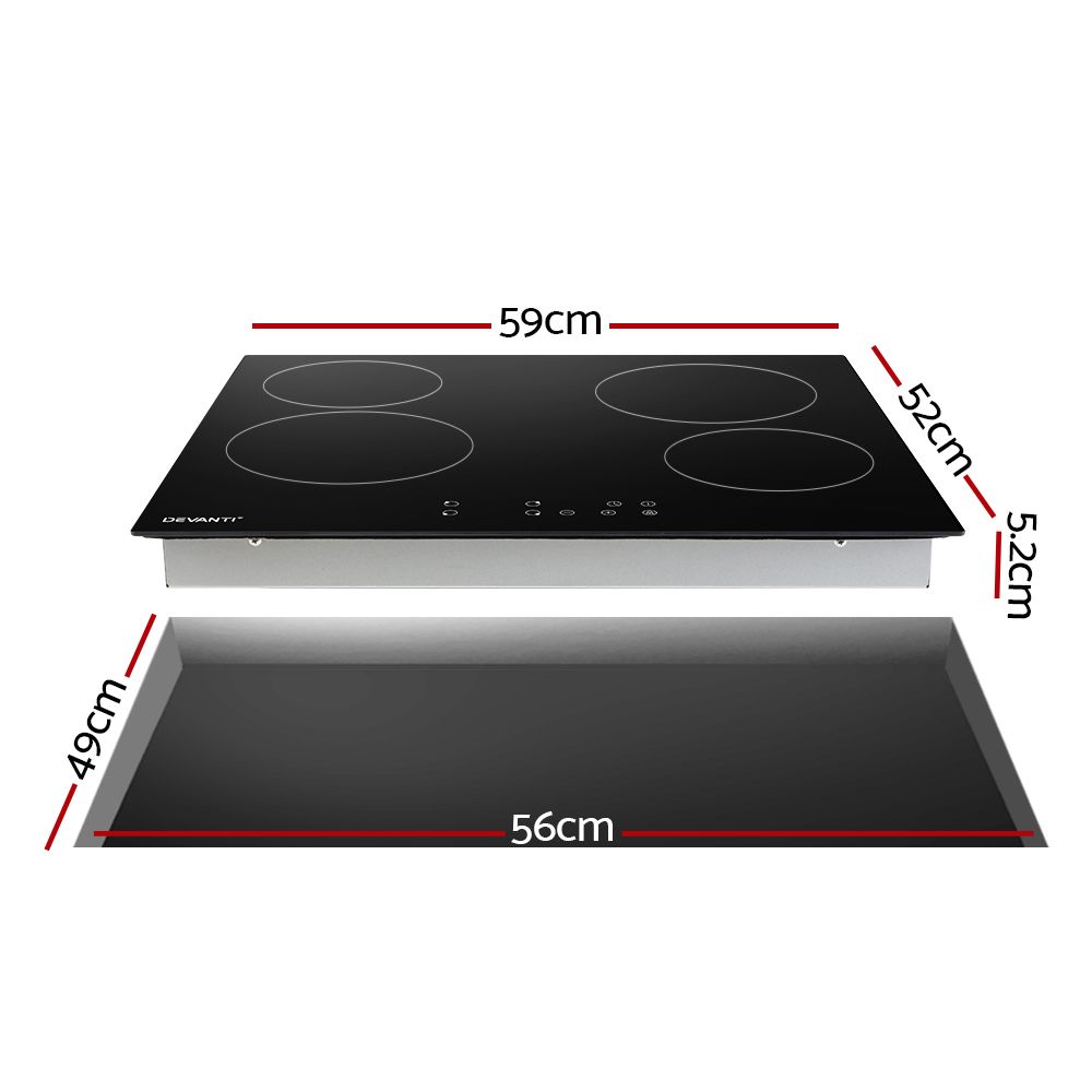 Devanti 60cm Electric Ceramic Cooktop 4 Zone Touch Control
