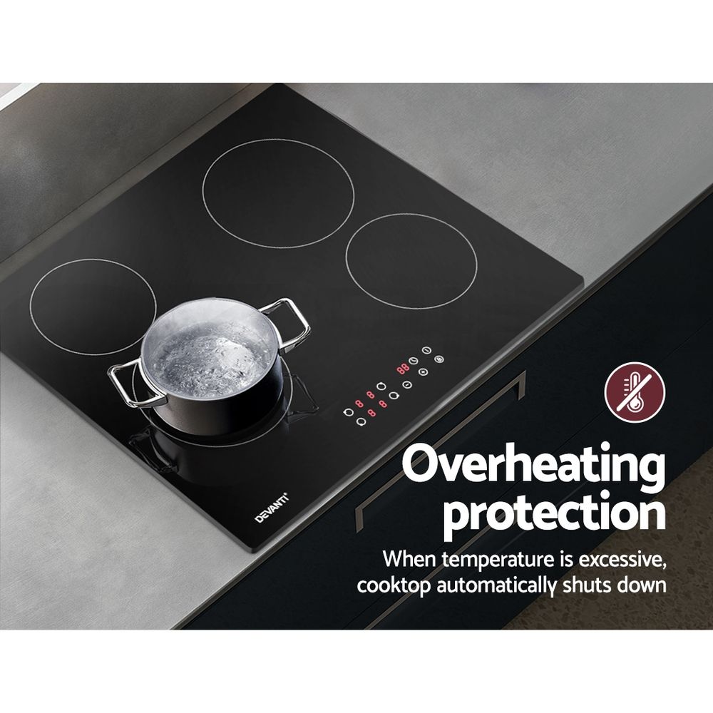 Devanti 60cm Electric Ceramic Cooktop 4 Zone Touch Control