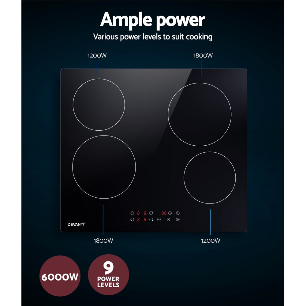 Devanti 60cm Electric Ceramic Cooktop Touch Control Black