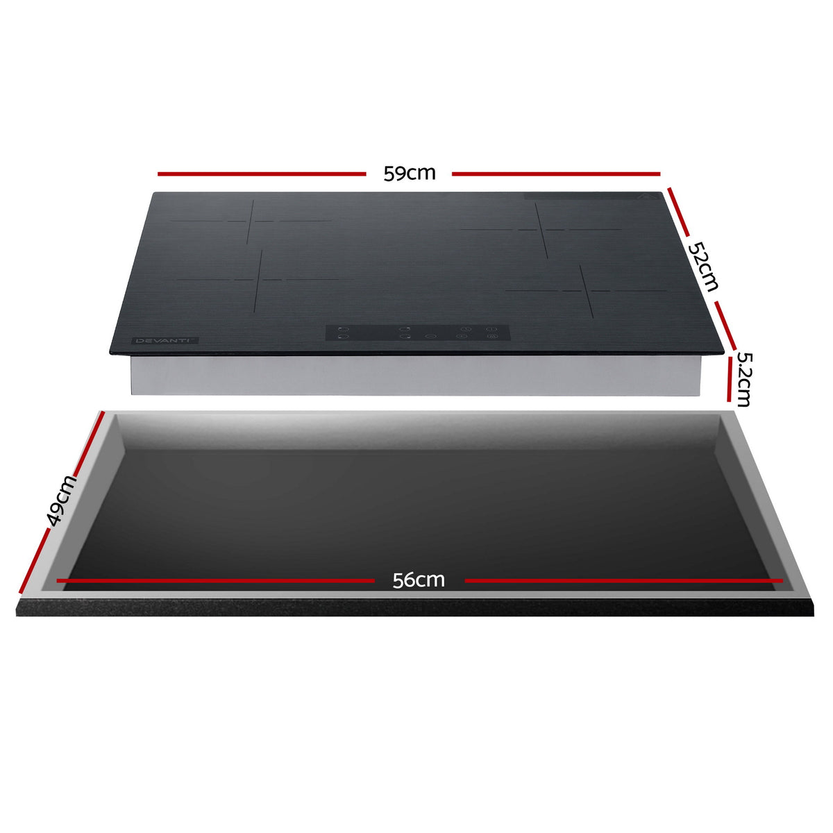 Devanti 60cm Electric Ceramic Cooktop 4 Zone Touch Control Grey
