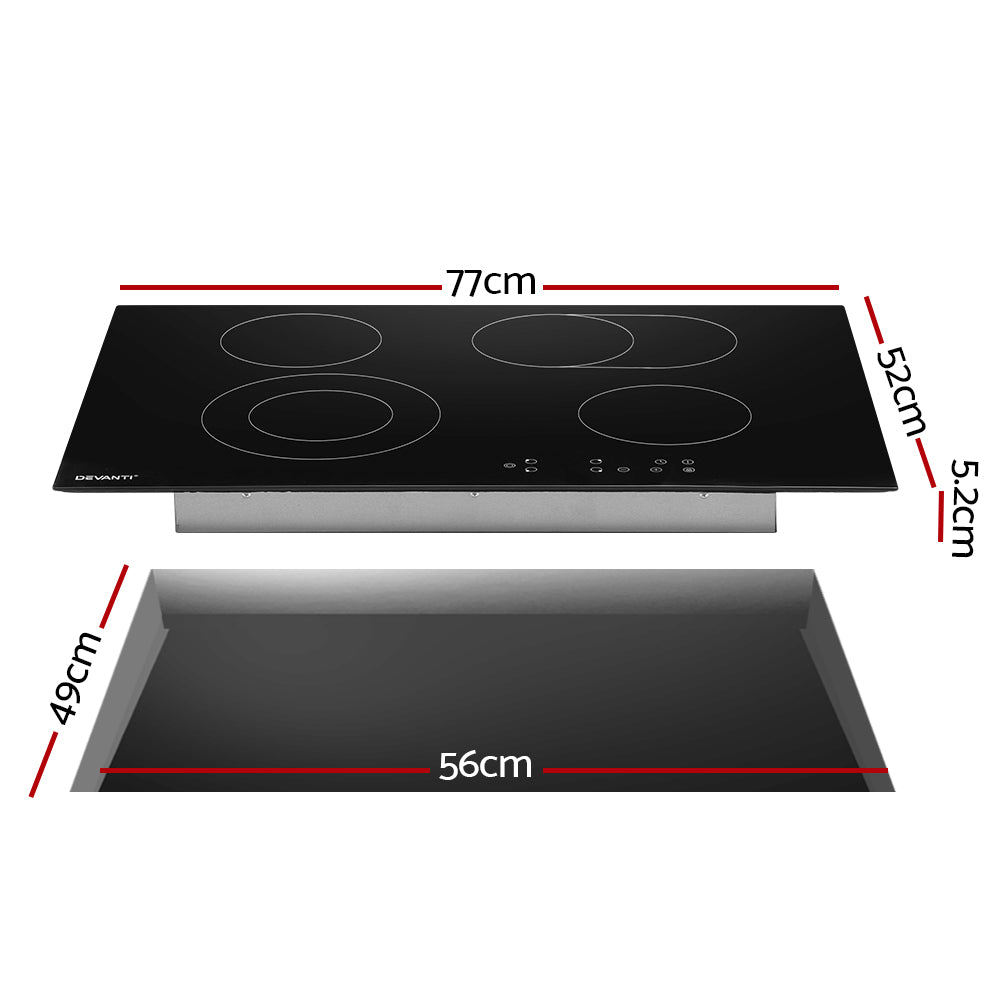 Devanti 77cm Electric Ceramic Cooktop Black Touch Control