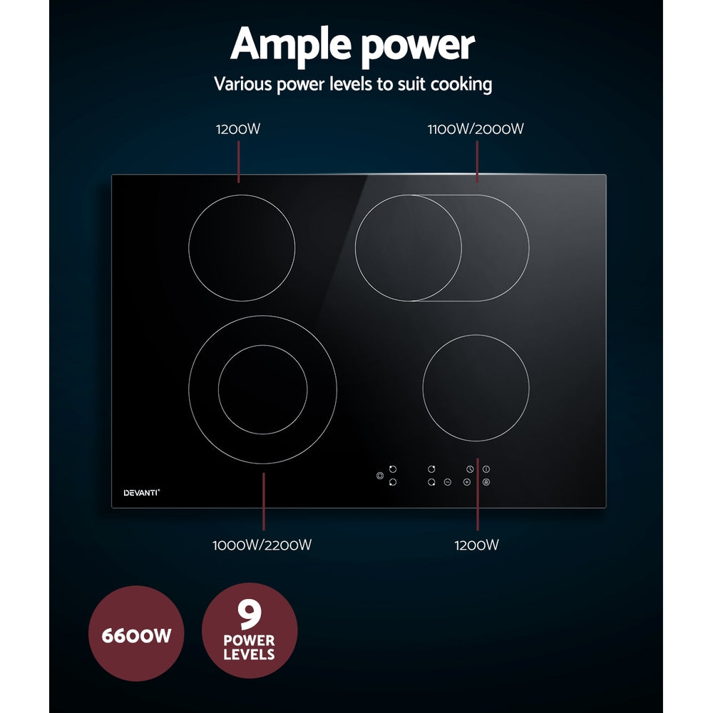 Devanti 77cm Electric Ceramic Cooktop Black Touch Control