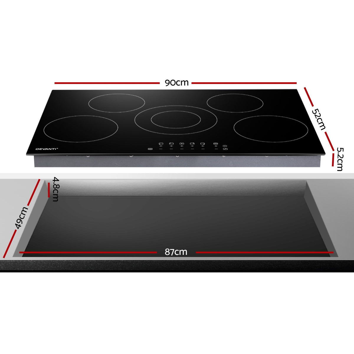 Devanti 90cm Electric Ceramic Cooktop with 8200W Power