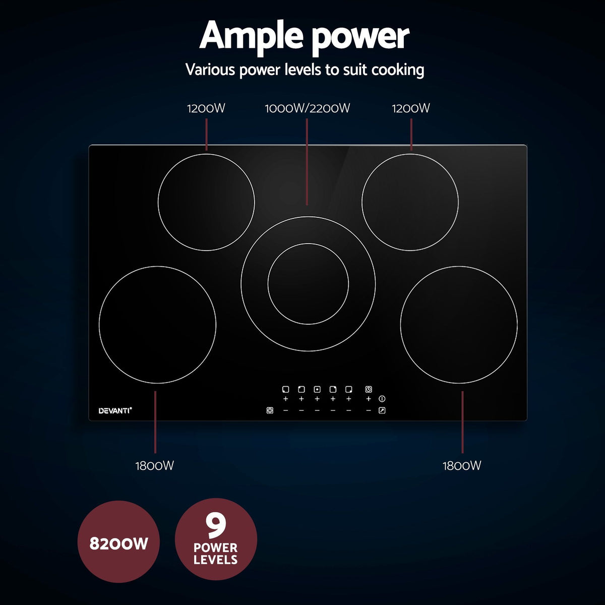 Devanti 90cm Electric Ceramic Cooktop with 8200W Power