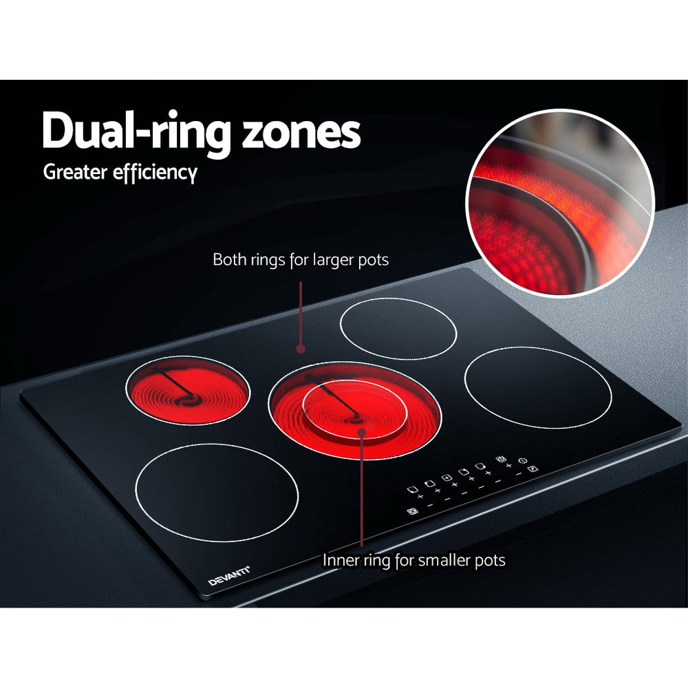 Devanti 90cm Electric Ceramic Cooktop Black Glass