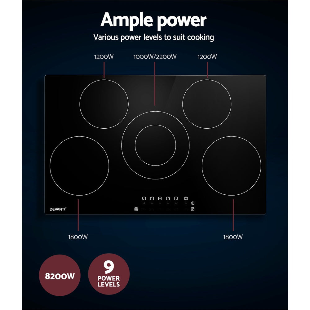 Devanti 90cm Electric Ceramic Cooktop Black Glass