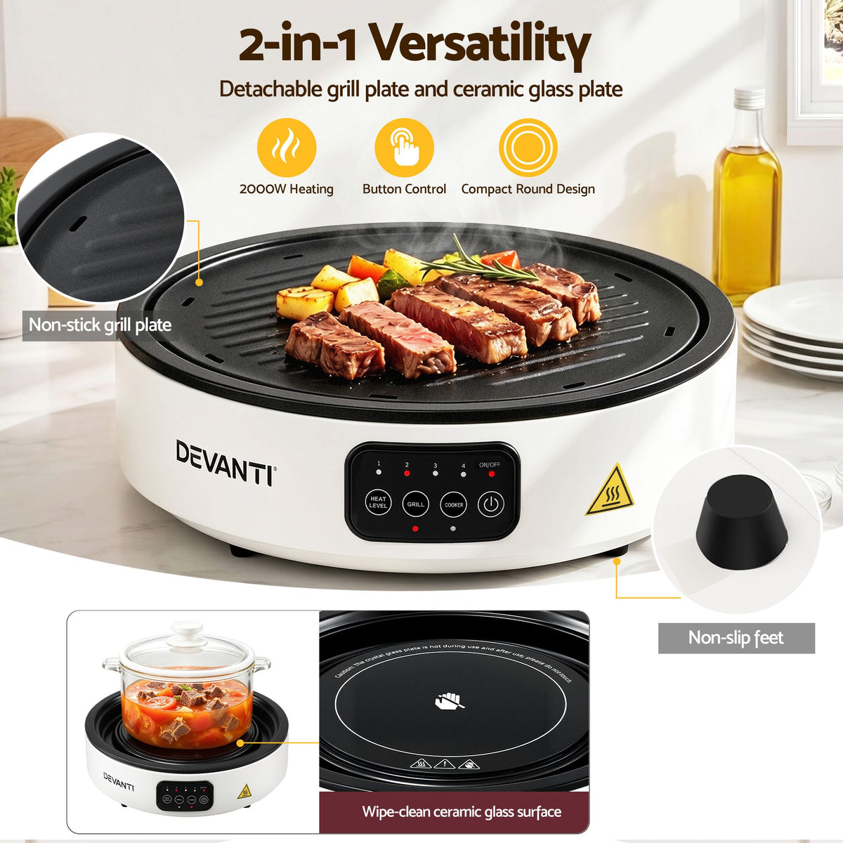 Devanti Countertop Ceramic Cooktop 2000W Electric Hot Plate White