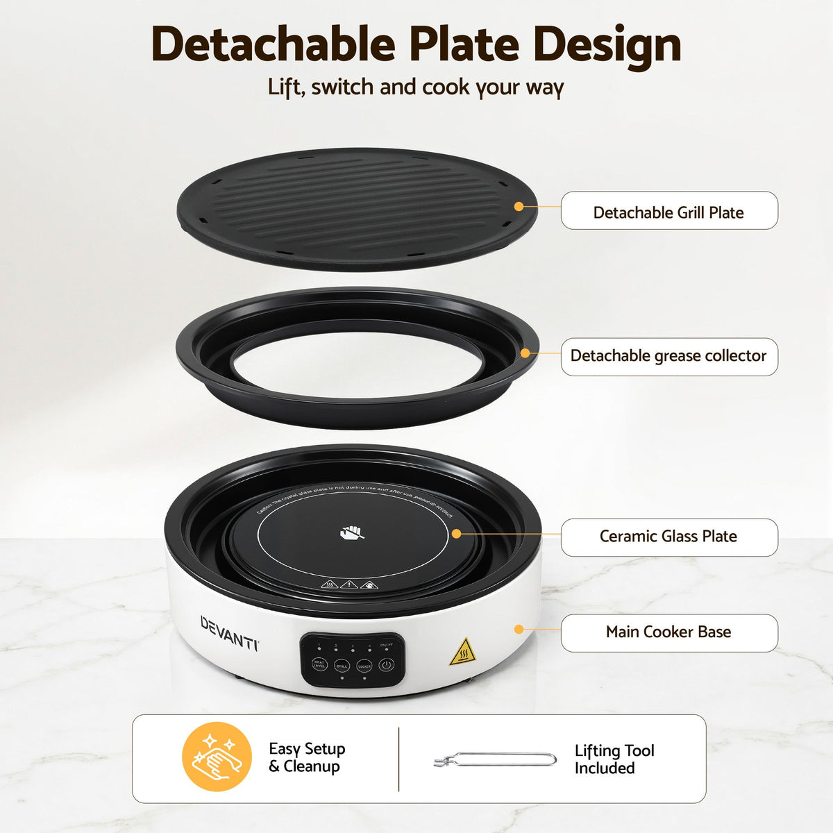 Devanti Countertop Ceramic Cooktop 2000W Electric Hot Plate White