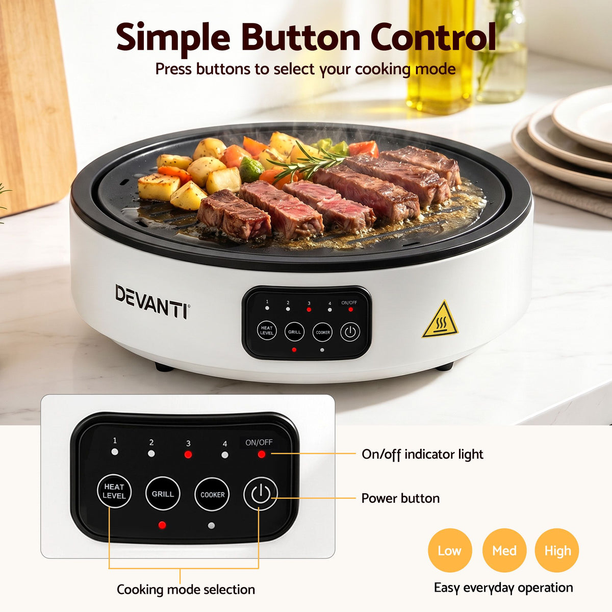 Devanti Countertop Ceramic Cooktop 2000W Electric Hot Plate White