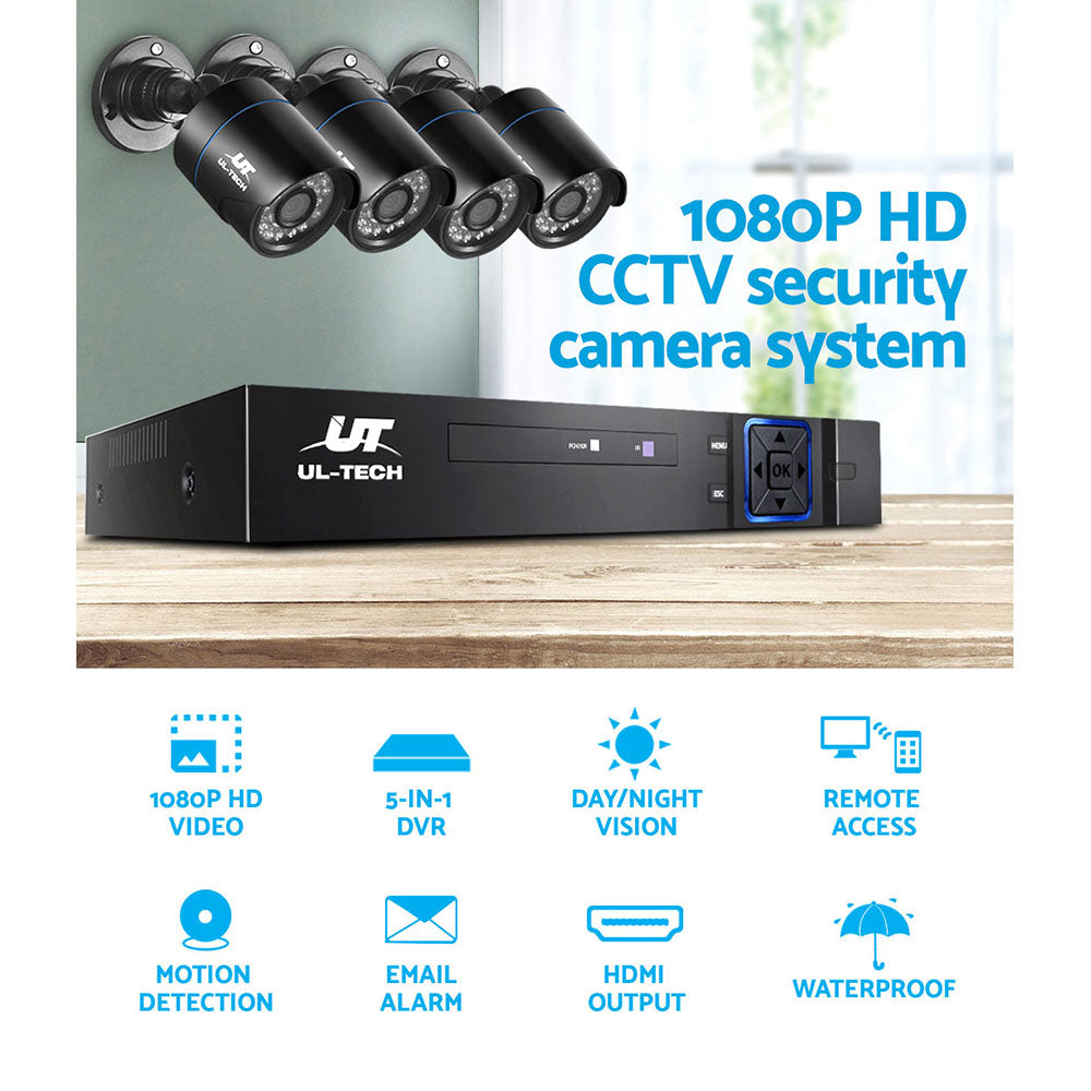 UL-Tech 4CH 1080p CCTV Security System 4 Cameras Night Vision