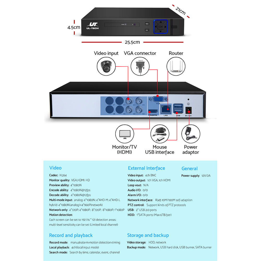 UL-Tech 4CH 1080p CCTV Security System Indoor Cameras Motion Detection