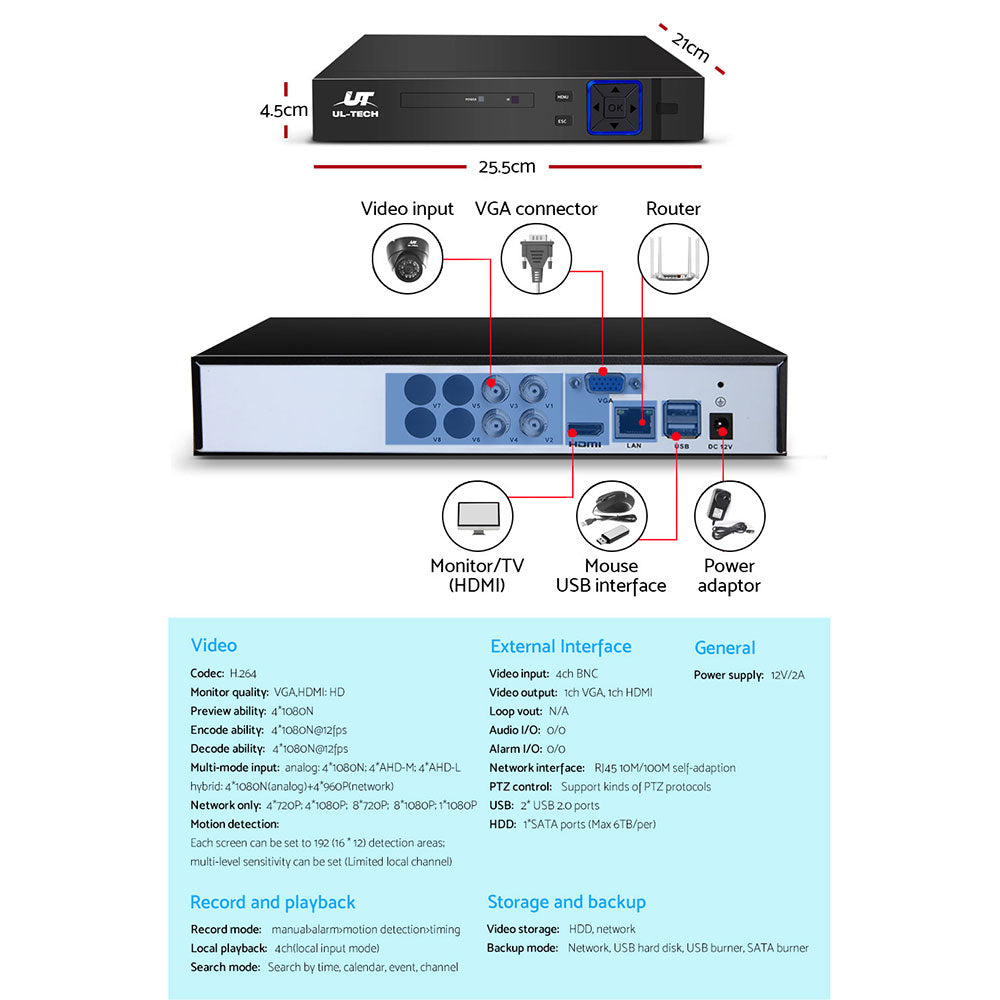 UL-Tech 4CH 1080P CCTV Security System 1TB Indoor Cameras