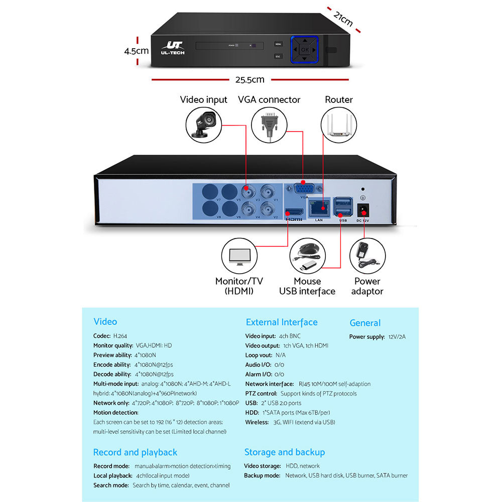 UL-Tech 4CH 1080p CCTV Security System 4 Cameras Indoor Outdoor