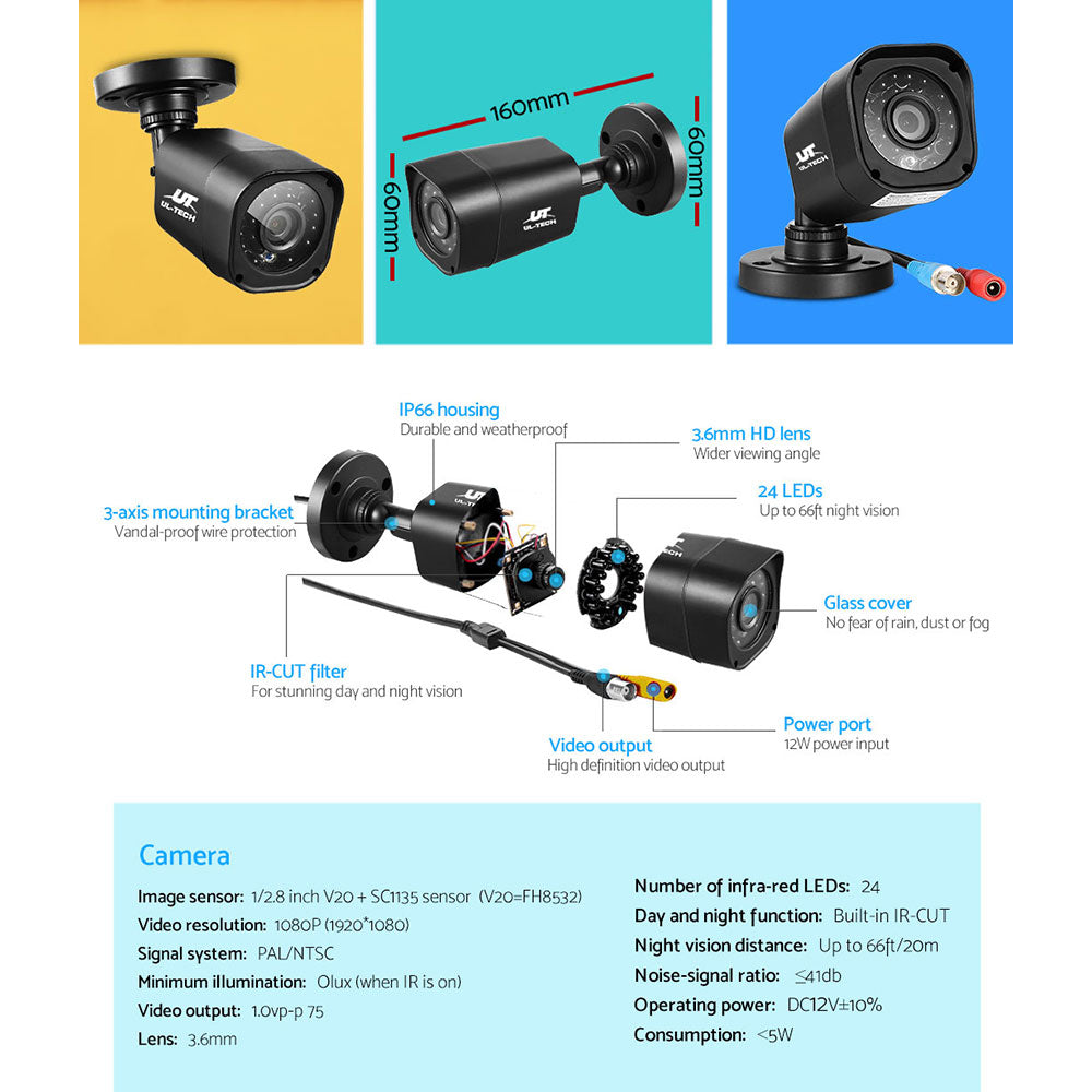 UL-Tech 4CH 1080p CCTV Security System 4 Cameras Indoor Outdoor