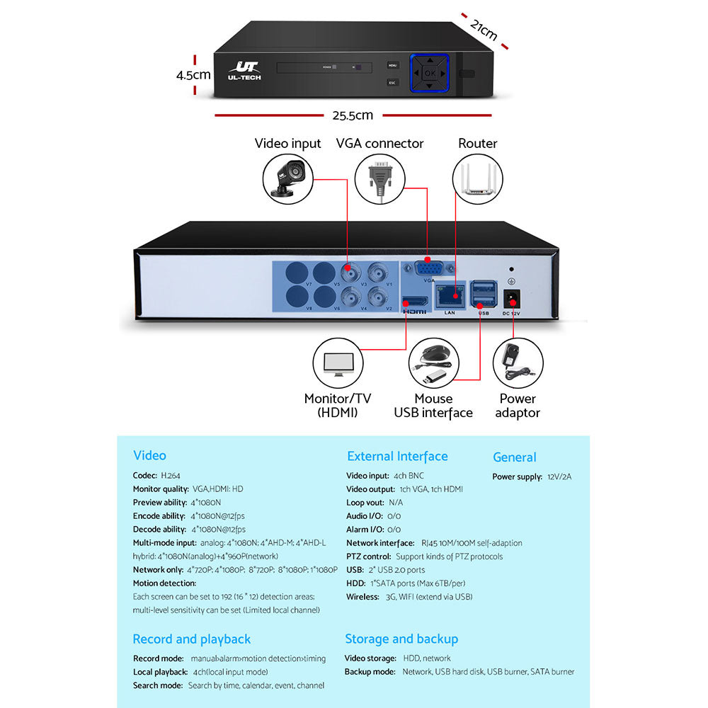 UL-Tech 4CH 1080P CCTV Security System 1TB 4 Cameras
