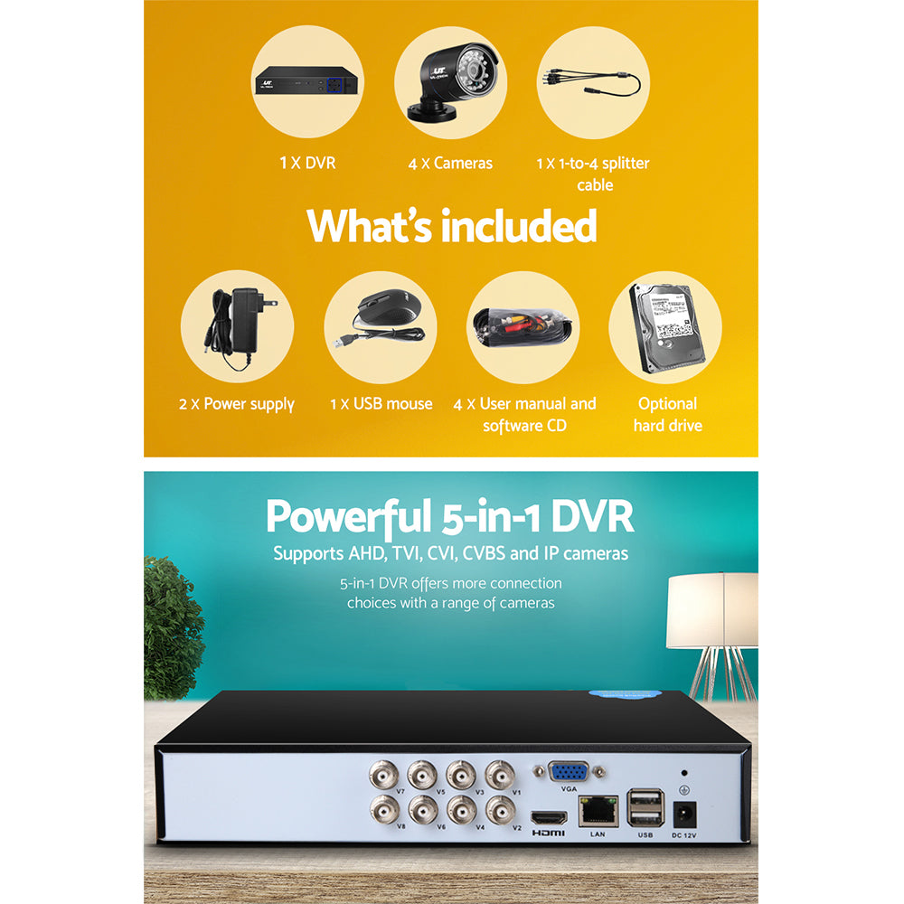 UL-Tech 8CH 1080P CCTV Security System 2TB 4 Cameras