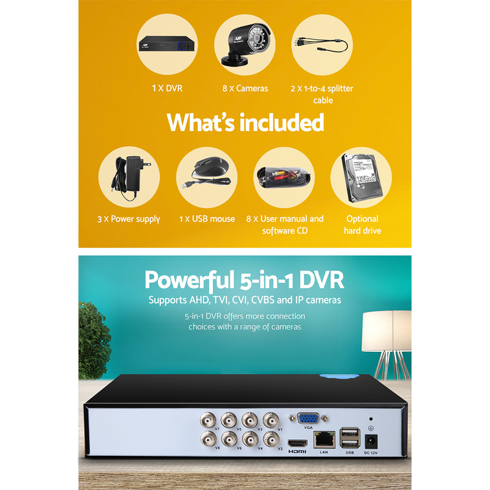 UL-Tech 8CH DVR CCTV Security System 8 Cameras 2TB Hard Drive 1080P Outdoor