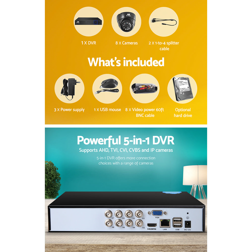 UL-Tech 8CH DVR 8-Camera CCTV Security System 2TB Outdoor 1080P