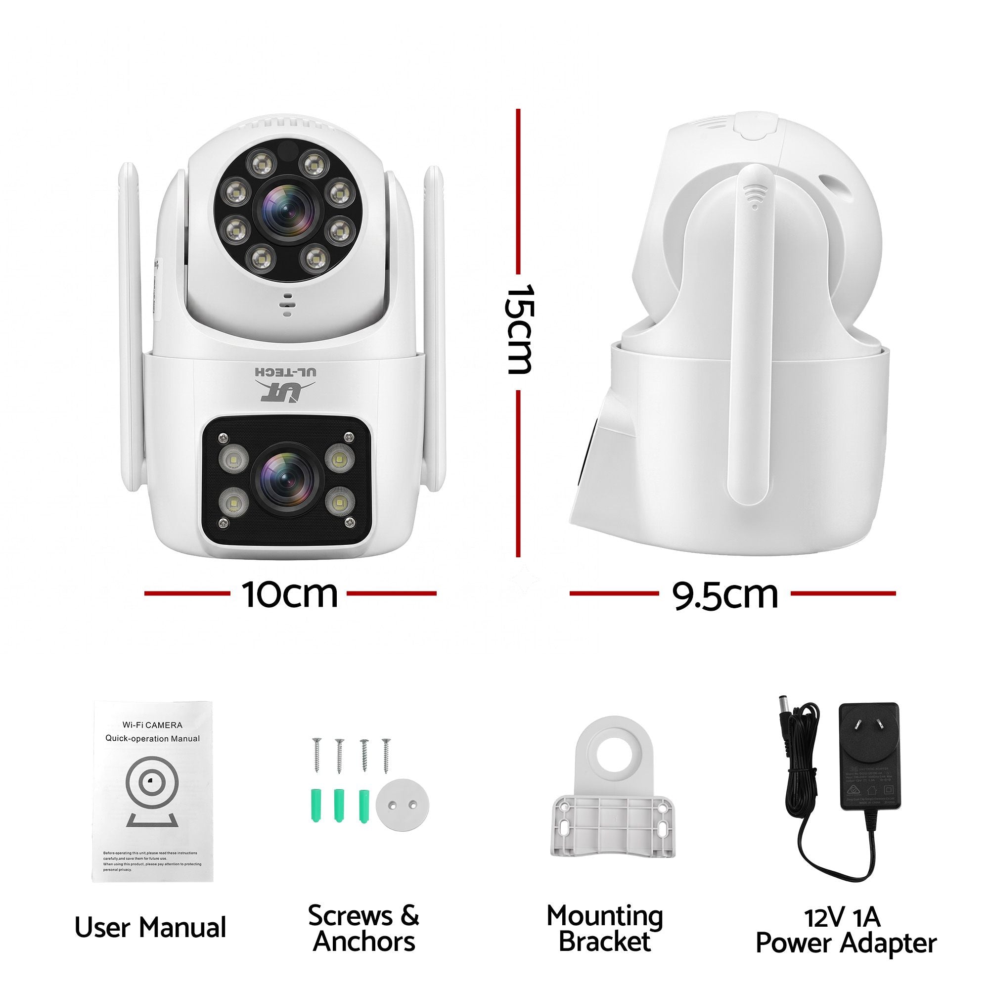 UL-Tech Wireless Security Camera Outdoor Indoor, 2.5K Dual Lens Pan Tilt, 4MP 2×2MP IP Camera, Motion Detection, Auto-Tracking, Colour Night Vision, 2.4G WiFi, Two-Way Audio, Pet Baby Surveillance