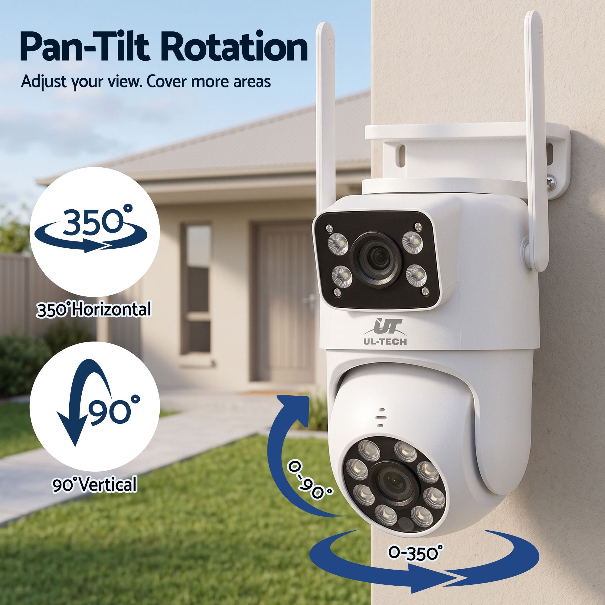UL-Tech Wireless Security Camera Outdoor Indoor, 2.5K Dual Lens Pan Tilt, 4MP 2×2MP IP Camera, Motion Detection, Auto-Tracking, Colour Night Vision, 2.4G WiFi, Two-Way Audio, Pet Baby Surveillance