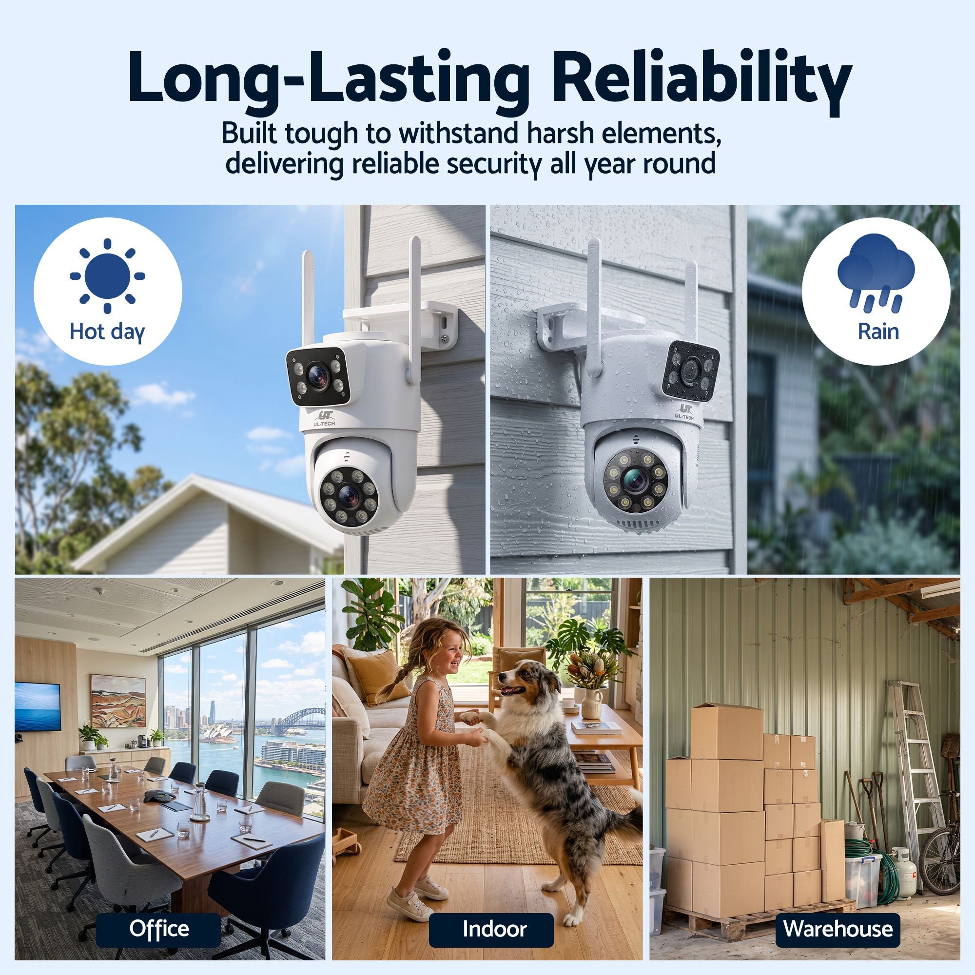 UL-Tech Wireless Security Camera Outdoor Indoor, 2.5K Dual Lens Pan Tilt, 4MP 2×2MP IP Camera, Motion Detection, Auto-Tracking, Colour Night Vision, 2.4G WiFi, Two-Way Audio, Pet Baby Surveillance