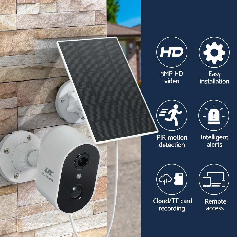 UL-Tech 1080P Wireless Outdoor Security Camera Rechargeable White Solar Panel