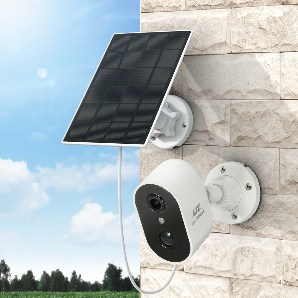 UL-Tech 1080P Wireless Outdoor Security Camera Rechargeable White Solar Panel