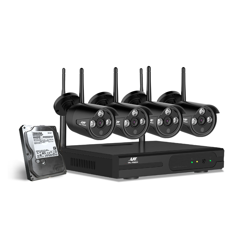 UL-Tech 8CH NVR 3MP Wireless CCTV System 4 Bullet Cameras 1TB