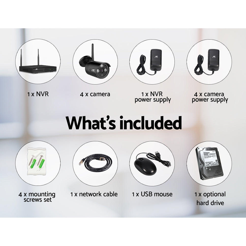 UL-Tech 8CH NVR 3MP Wireless CCTV System 4 Bullet Cameras 1TB