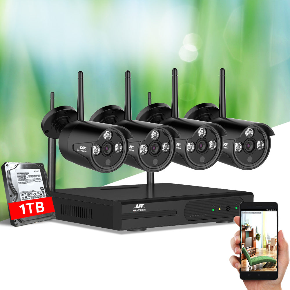 UL-Tech 8CH NVR 3MP Wireless CCTV System 4 Bullet Cameras 1TB